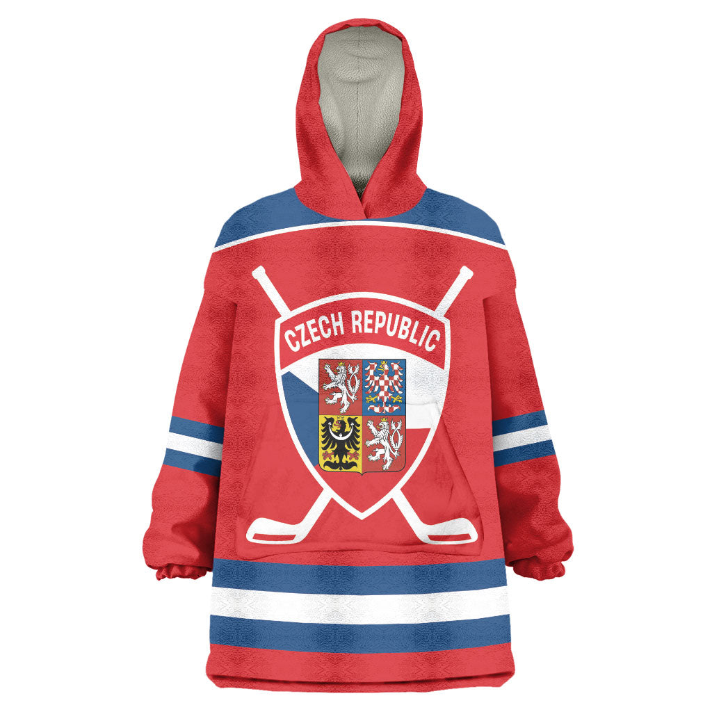 Czech Republic Ice Hockey Custom Wearable Blanket Hoodie Czechia Lion Shield Red Version