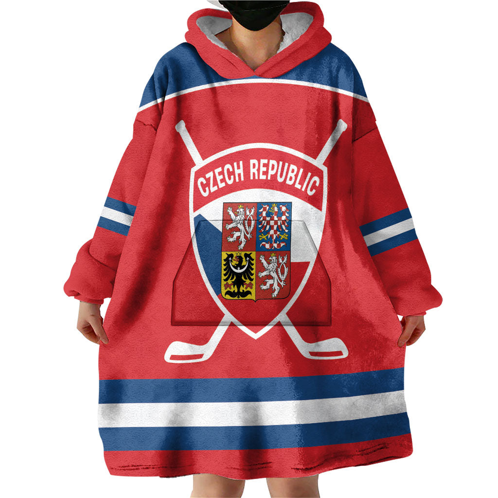 Czech Republic Ice Hockey Custom Wearable Blanket Hoodie Czechia Lion Shield Red Version