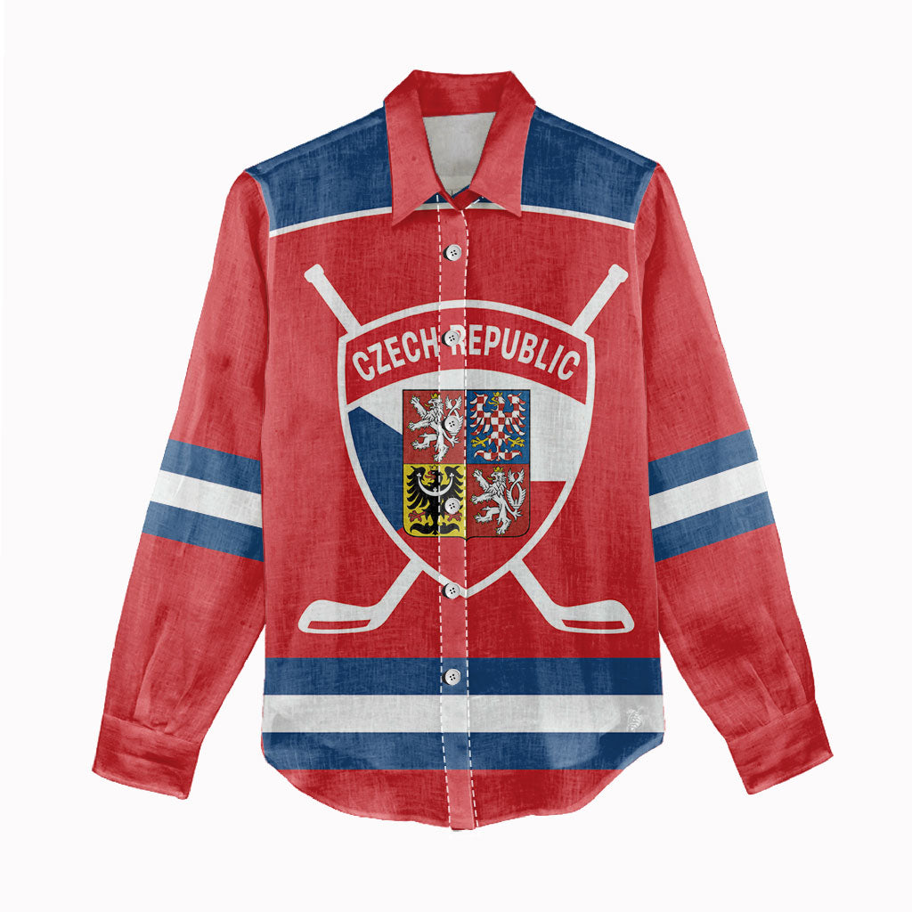 Czech Republic Ice Hockey Custom Women Casual Shirt Czechia Lion Shield Red Version