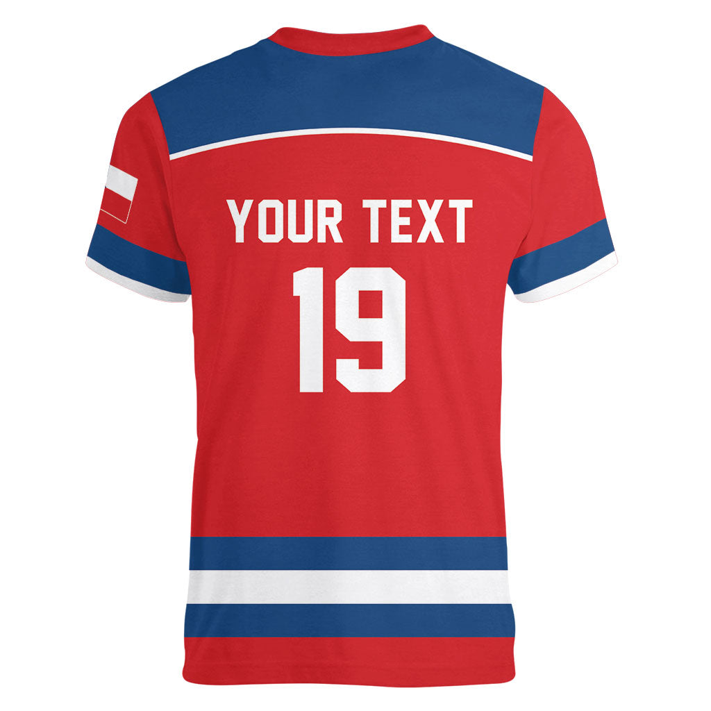 Czech Republic Ice Hockey Custom Women V-Neck T-Shirt Czechia Lion Shield Red Version
