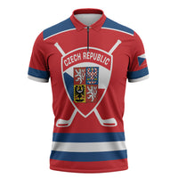 Czech Republic Ice Hockey Custom Zipper Polo Shirt Czechia Lion Shield Red Version