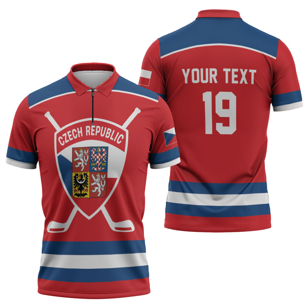 Czech Republic Ice Hockey Custom Zipper Polo Shirt Czechia Lion Shield Red Version