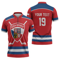 Czech Republic Ice Hockey Custom Zipper Polo Shirt Czechia Lion Shield Red Version