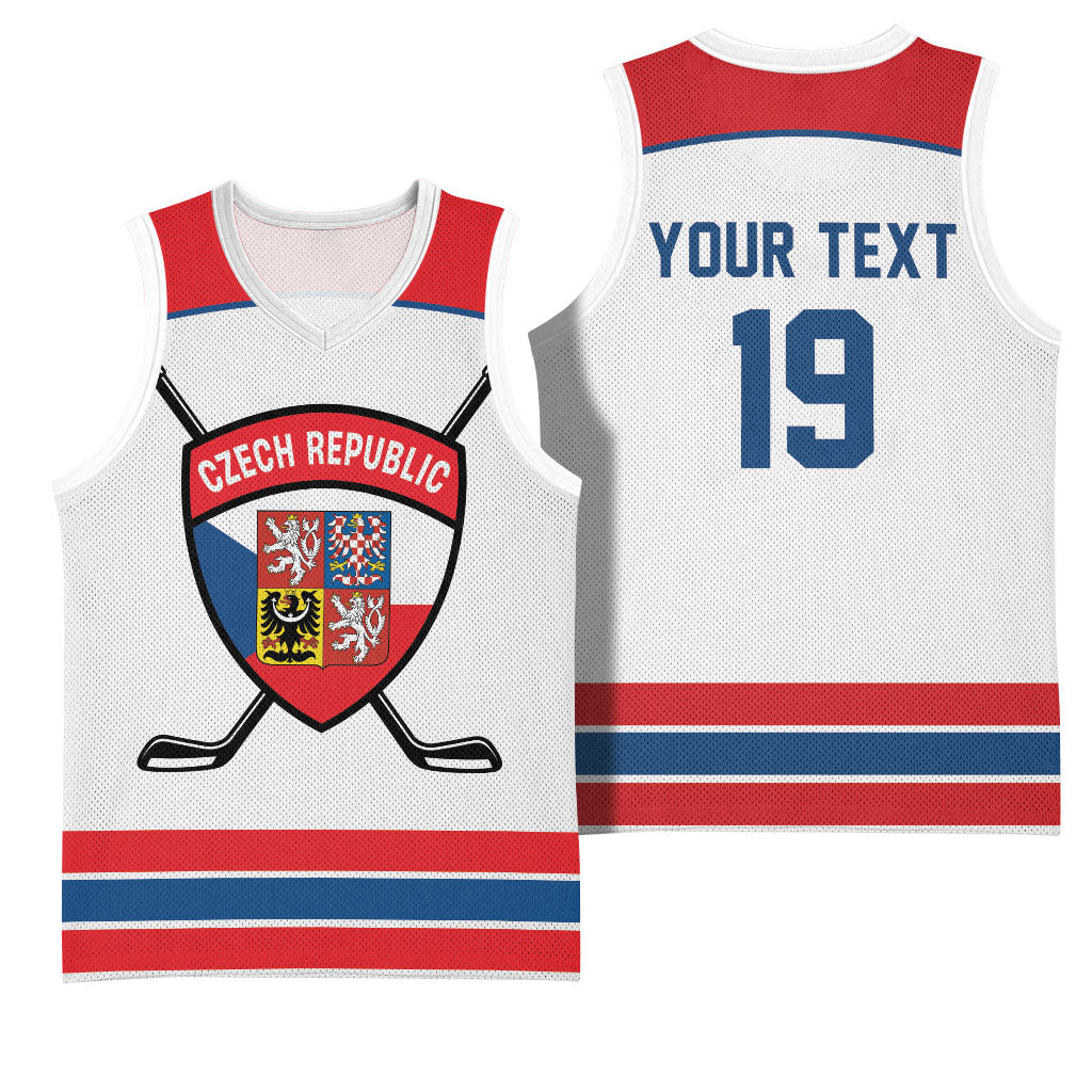 Czech Republic Ice Hockey Custom Basketball Jersey Czechia Lion Shield White Version