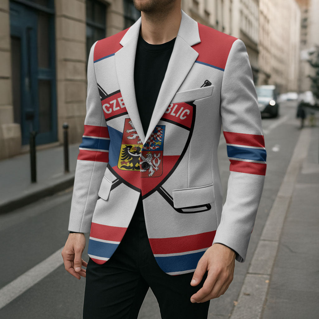Czech Republic Ice Hockey Custom Blazer Czechia Lion Shield White Version