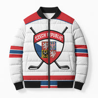 Czech Republic Ice Hockey Custom Bomber Puffer Jacket Czechia Lion Shield White Version