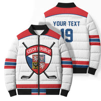 Czech Republic Ice Hockey Custom Bomber Puffer Jacket Czechia Lion Shield White Version