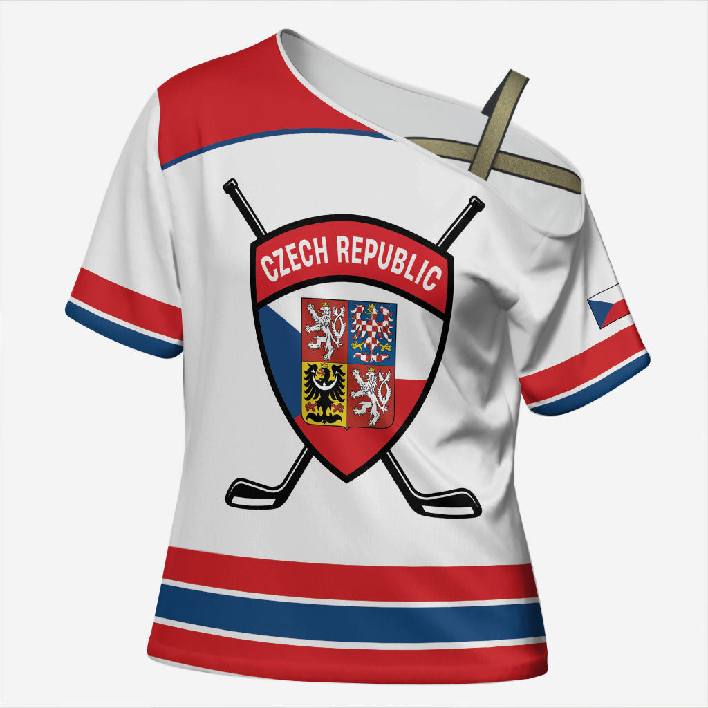 Czech Republic Ice Hockey Custom Cross Shoulder Shirt Czechia Lion Shield White Version