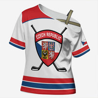Czech Republic Ice Hockey Custom Cross Shoulder Shirt Czechia Lion Shield White Version