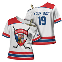 Czech Republic Ice Hockey Custom Cross Shoulder Shirt Czechia Lion Shield White Version