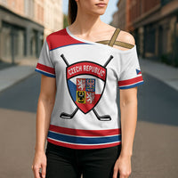Czech Republic Ice Hockey Custom Cross Shoulder Shirt Czechia Lion Shield White Version