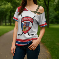Czech Republic Ice Hockey Custom Cross Shoulder Shirt Czechia Lion Shield White Version
