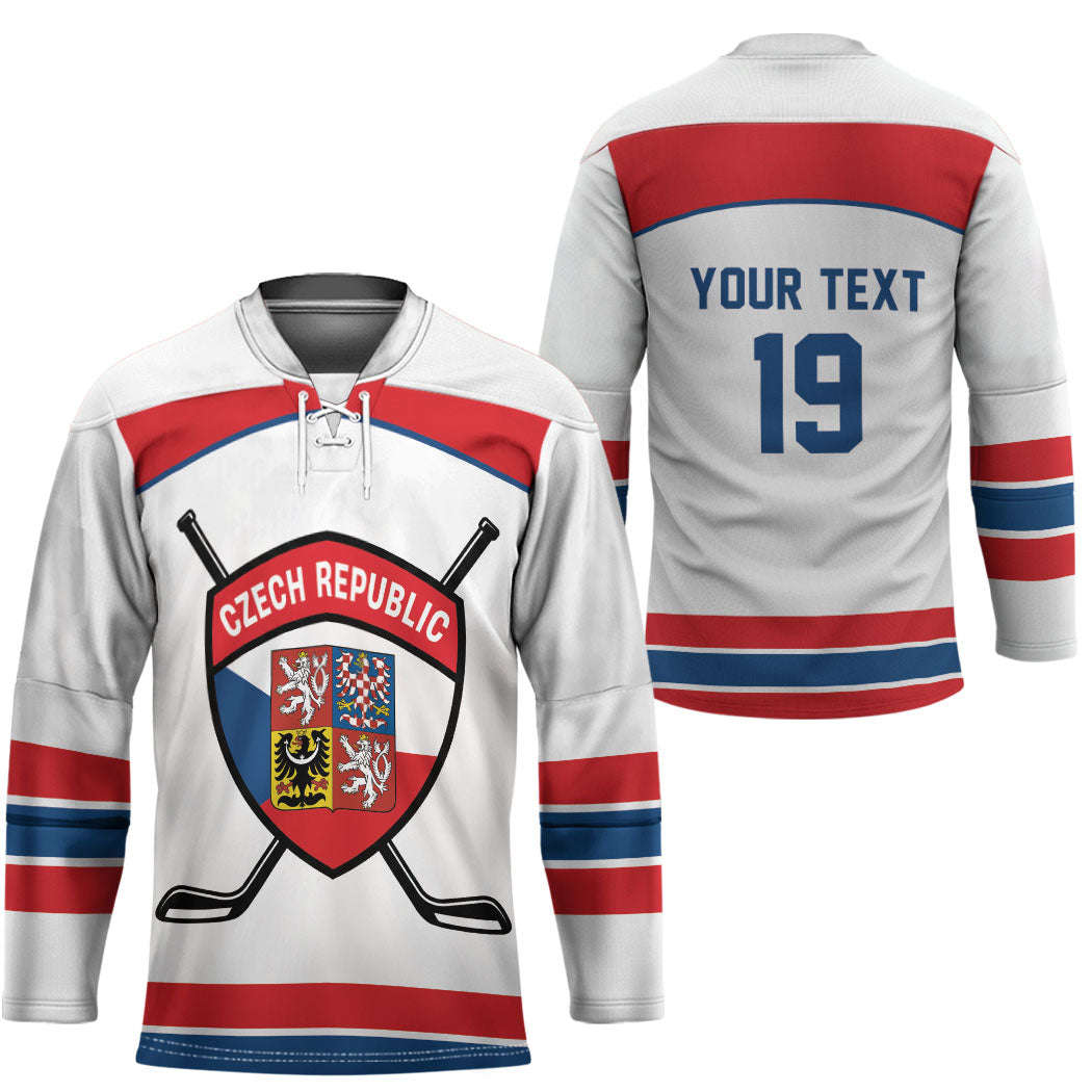 Czech Republic Ice Hockey Custom Hockey Jersey Czechia Lion Shield White Version