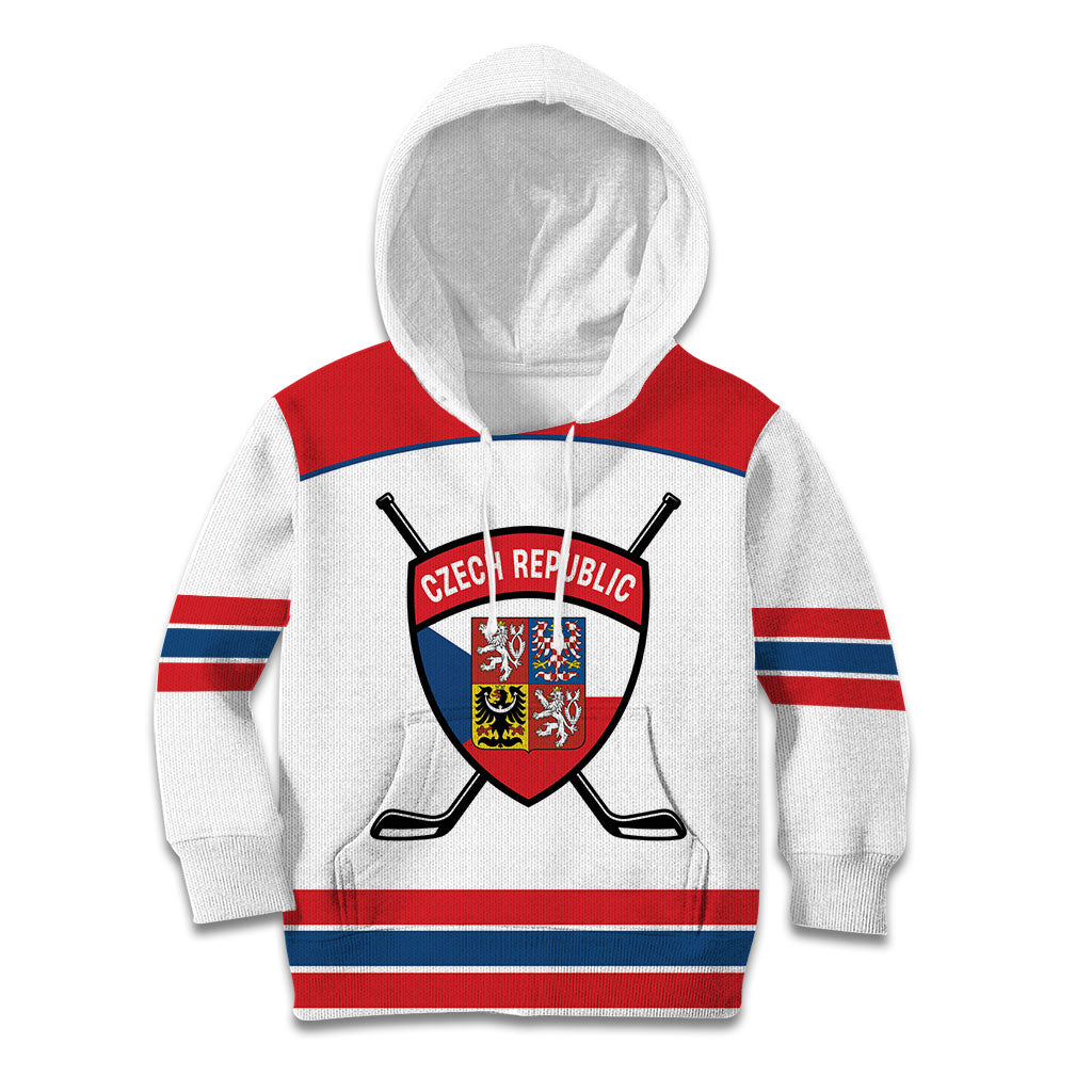 Czech Republic Ice Hockey Custom Kid Hoodie Czechia Lion Shield White Version
