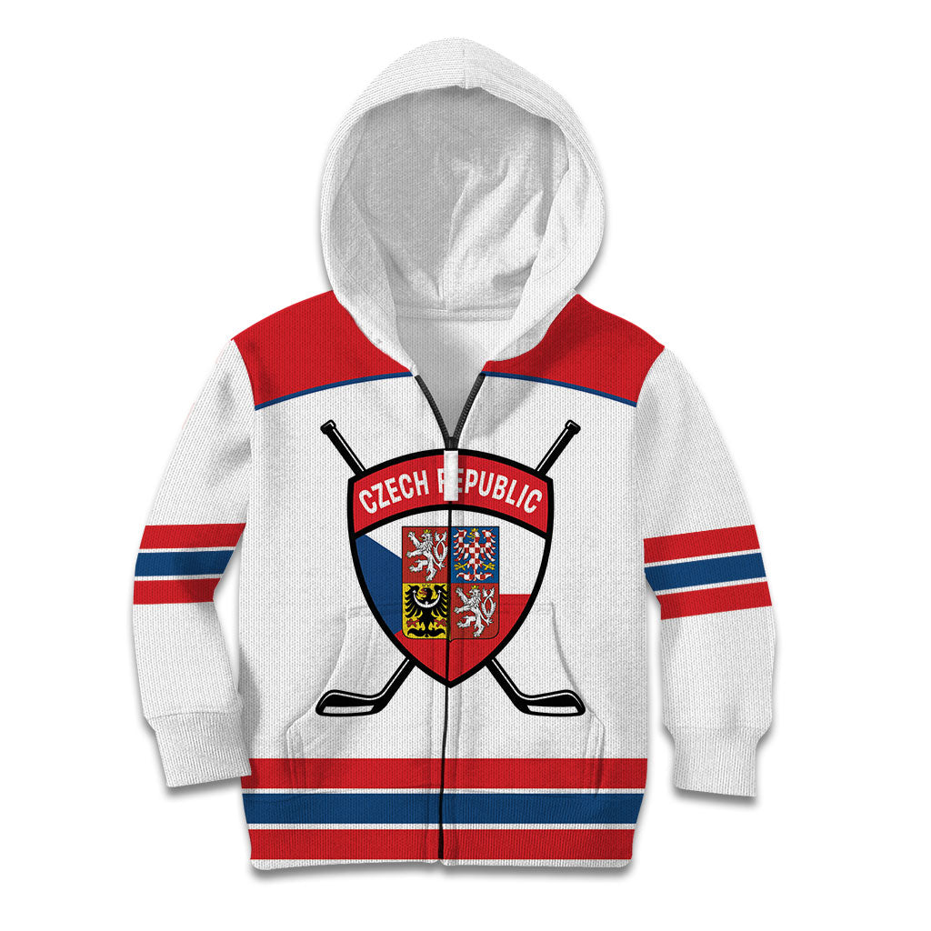 Czech Republic Ice Hockey Custom Kid Hoodie Czechia Lion Shield White Version