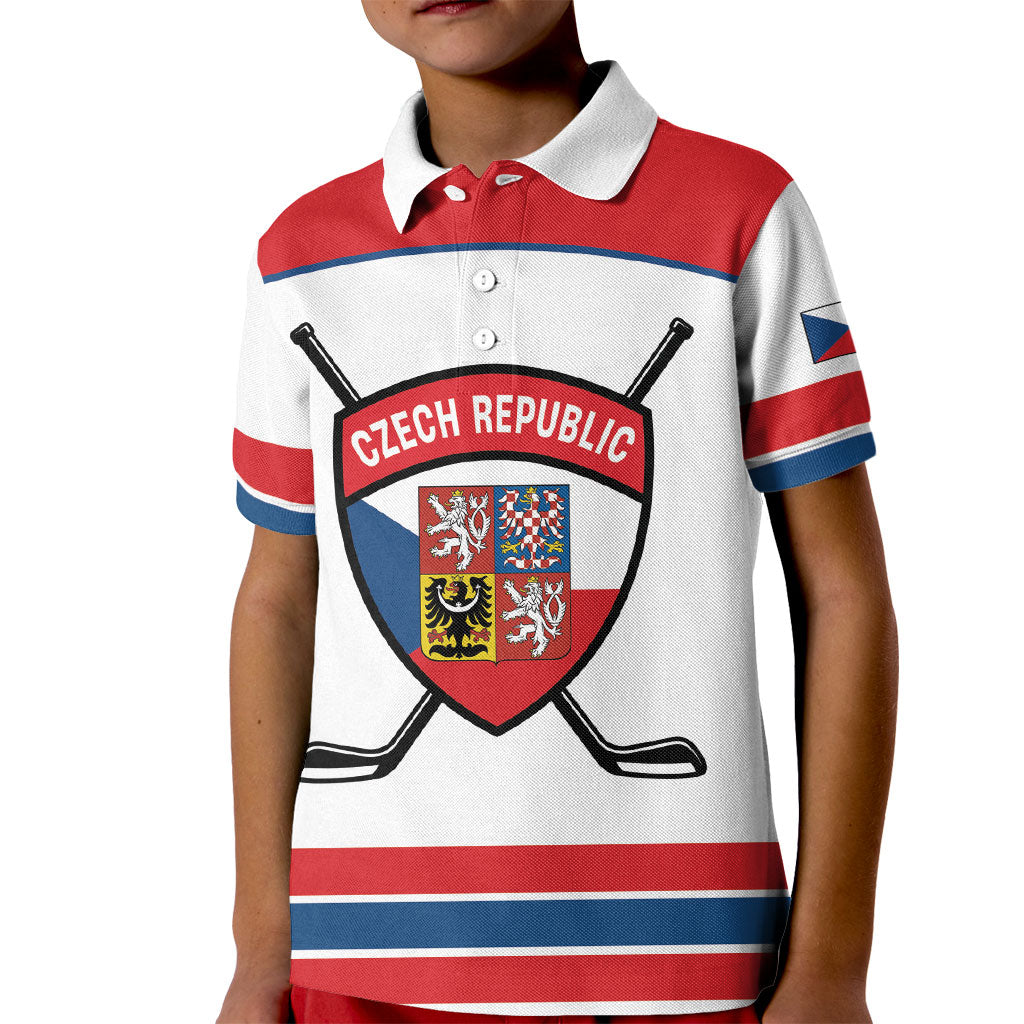 Czech Republic Ice Hockey Custom Kid Polo Shirt Czechia Lion Shield White Version