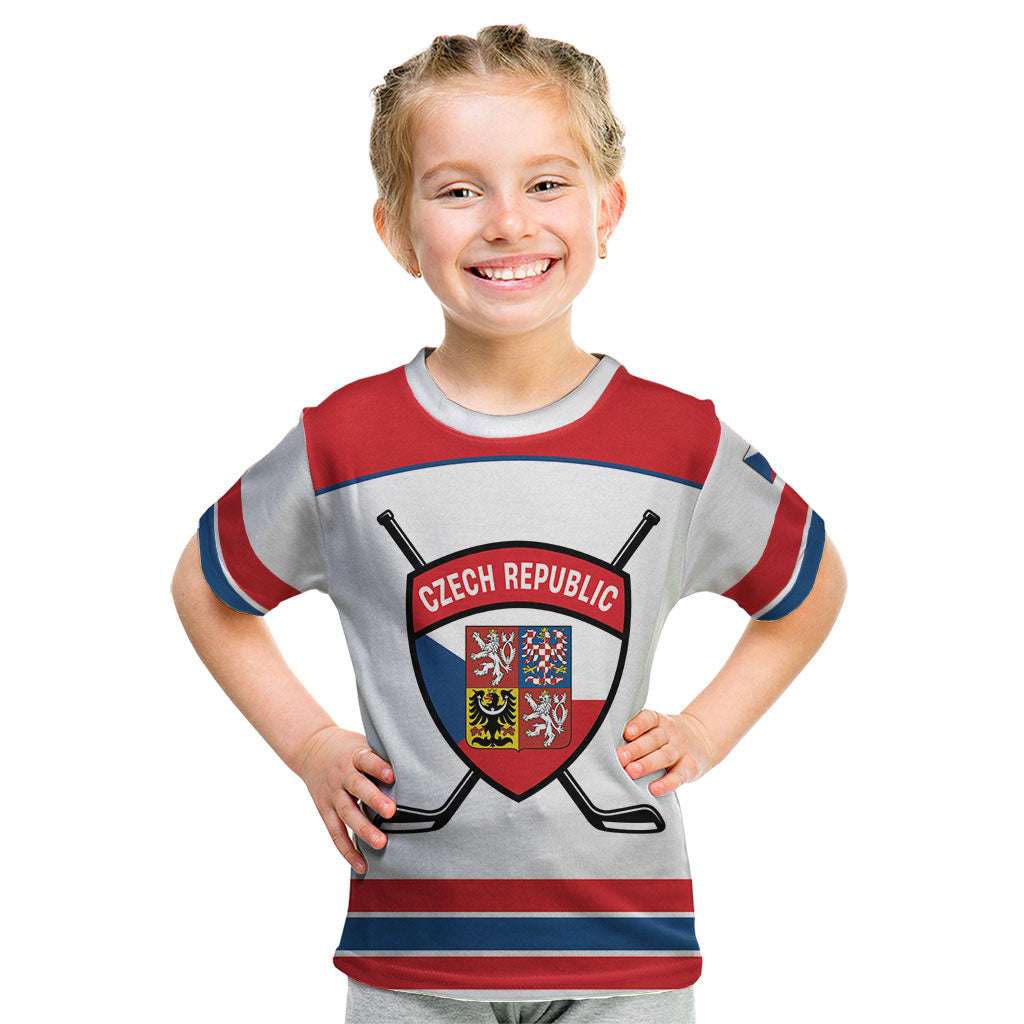 Czech Republic Ice Hockey Custom Kid T Shirt Czechia Lion Shield White Version