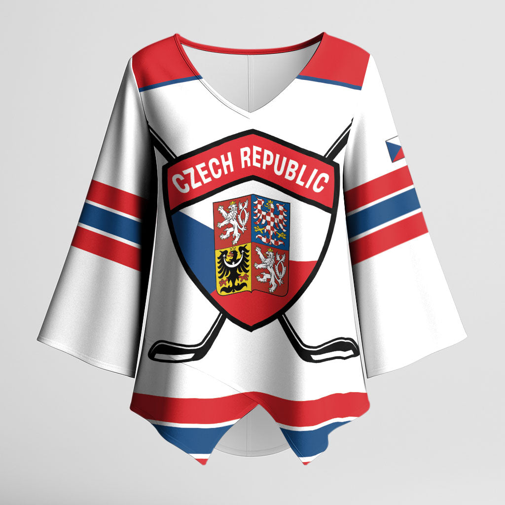 Czech Republic Ice Hockey Custom Kimono Sleeve Blouse Czechia Lion Shield White Version
