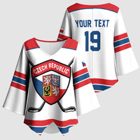 Czech Republic Ice Hockey Custom Kimono Sleeve Blouse Czechia Lion Shield White Version
