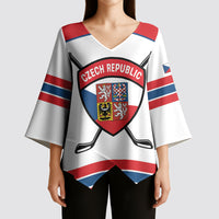 Czech Republic Ice Hockey Custom Kimono Sleeve Blouse Czechia Lion Shield White Version