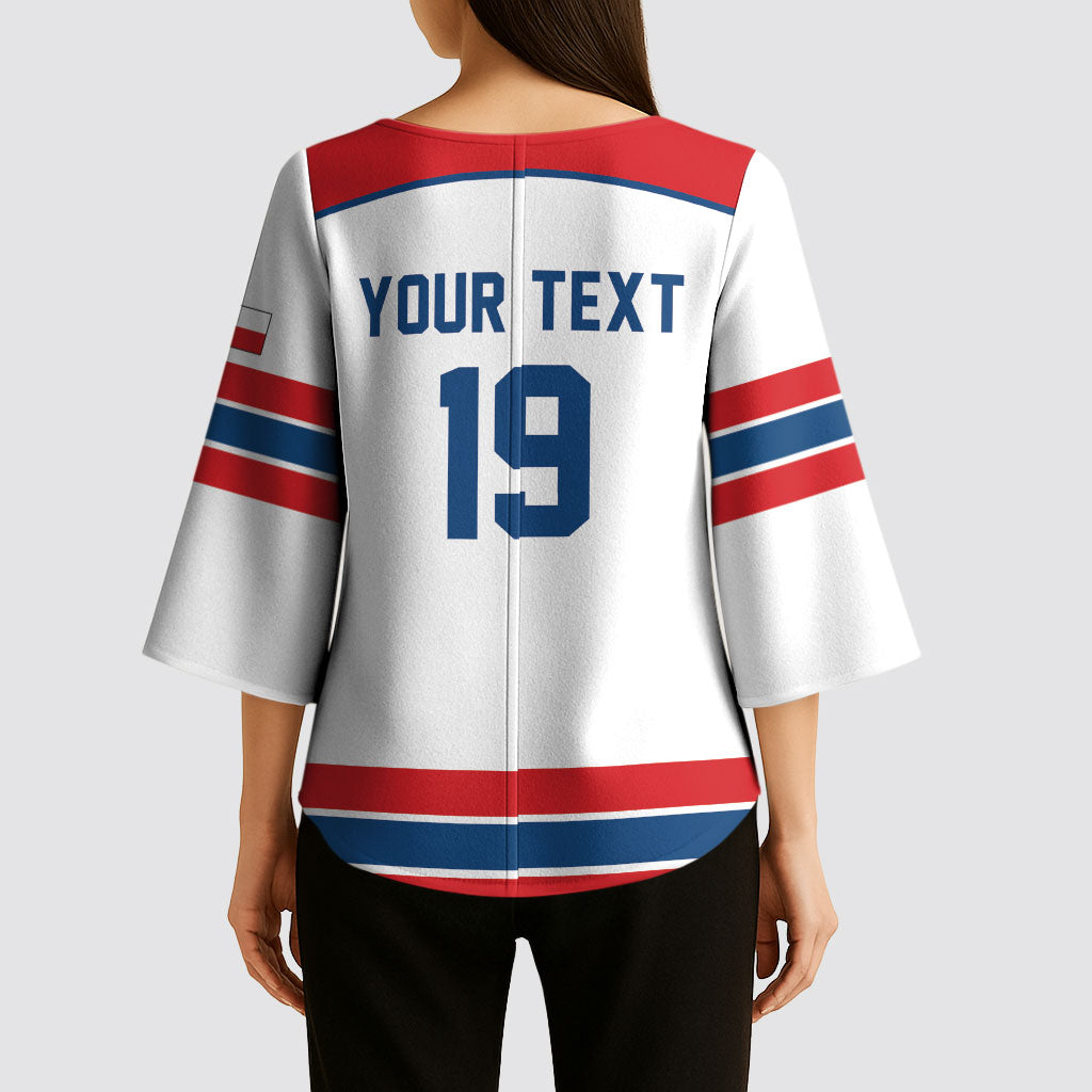 Czech Republic Ice Hockey Custom Kimono Sleeve Blouse Czechia Lion Shield White Version