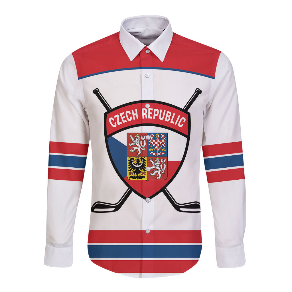 Czech Republic Ice Hockey Custom Long Sleeve Button Shirt Czechia Lion Shield White Version