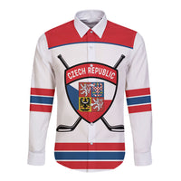 Czech Republic Ice Hockey Custom Long Sleeve Button Shirt Czechia Lion Shield White Version