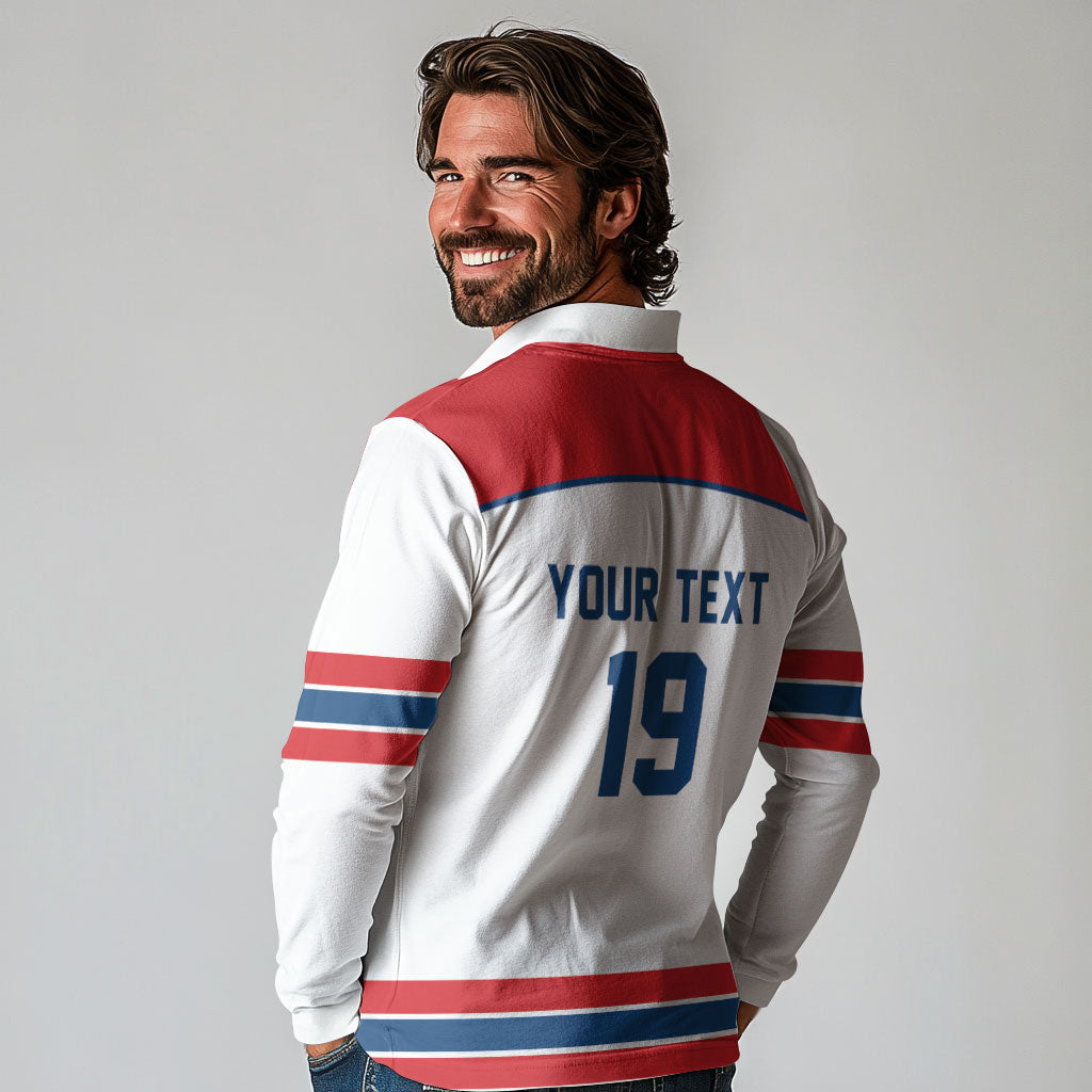 Czech Republic Ice Hockey Custom Long Sleeve Polo Shirt Czechia Lion Shield White Version