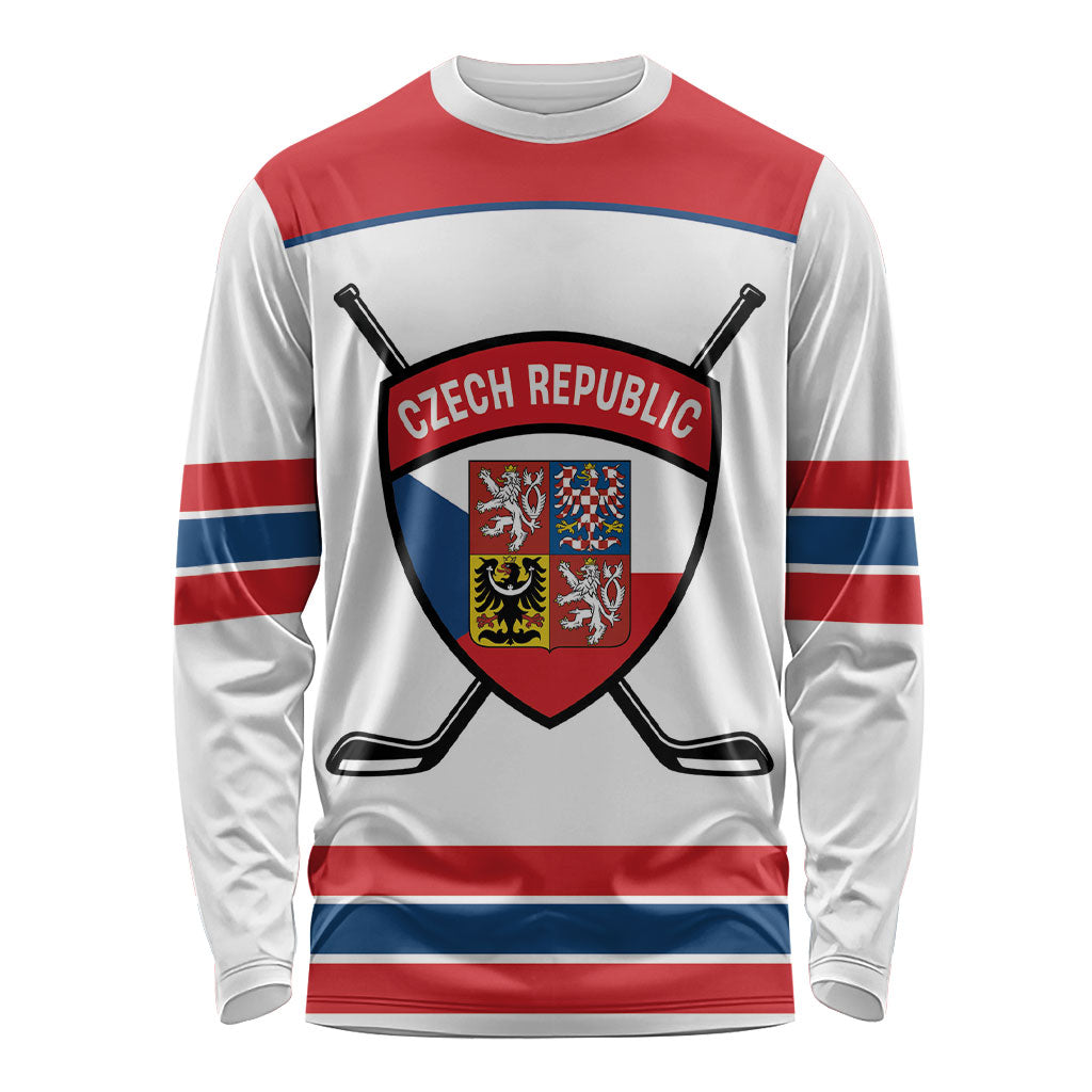 Czech Republic Ice Hockey Custom Long Sleeve Shirt Czechia Lion Shield White Version