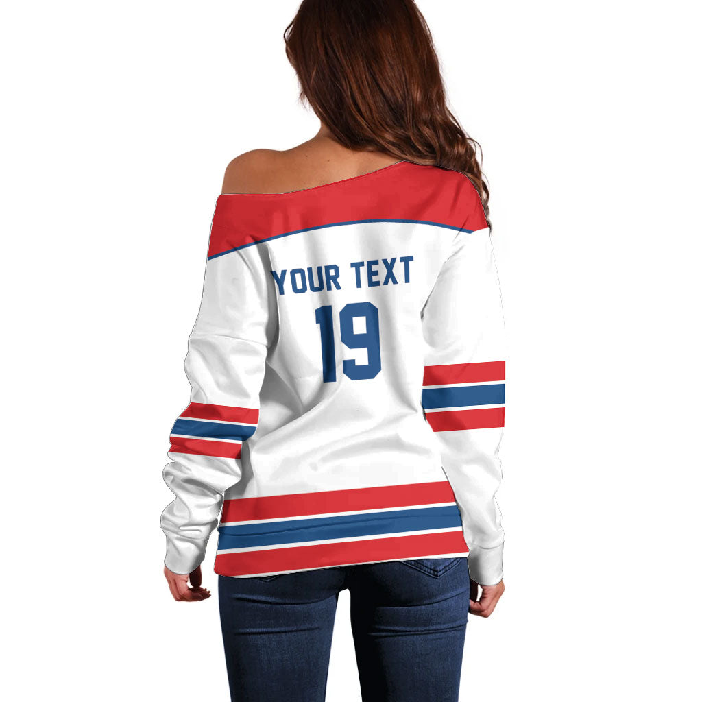 Czech Republic Ice Hockey Custom Off Shoulder Sweater Czechia Lion Shield White Version