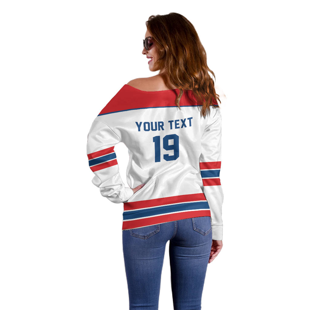 Czech Republic Ice Hockey Custom Off Shoulder Sweater Czechia Lion Shield White Version