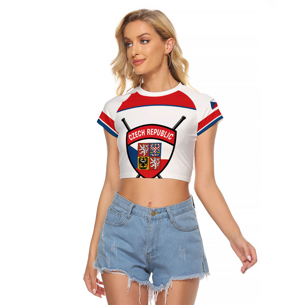 Czech Republic Ice Hockey Custom Raglan Cropped T Shirt Czechia Lion Shield White Version