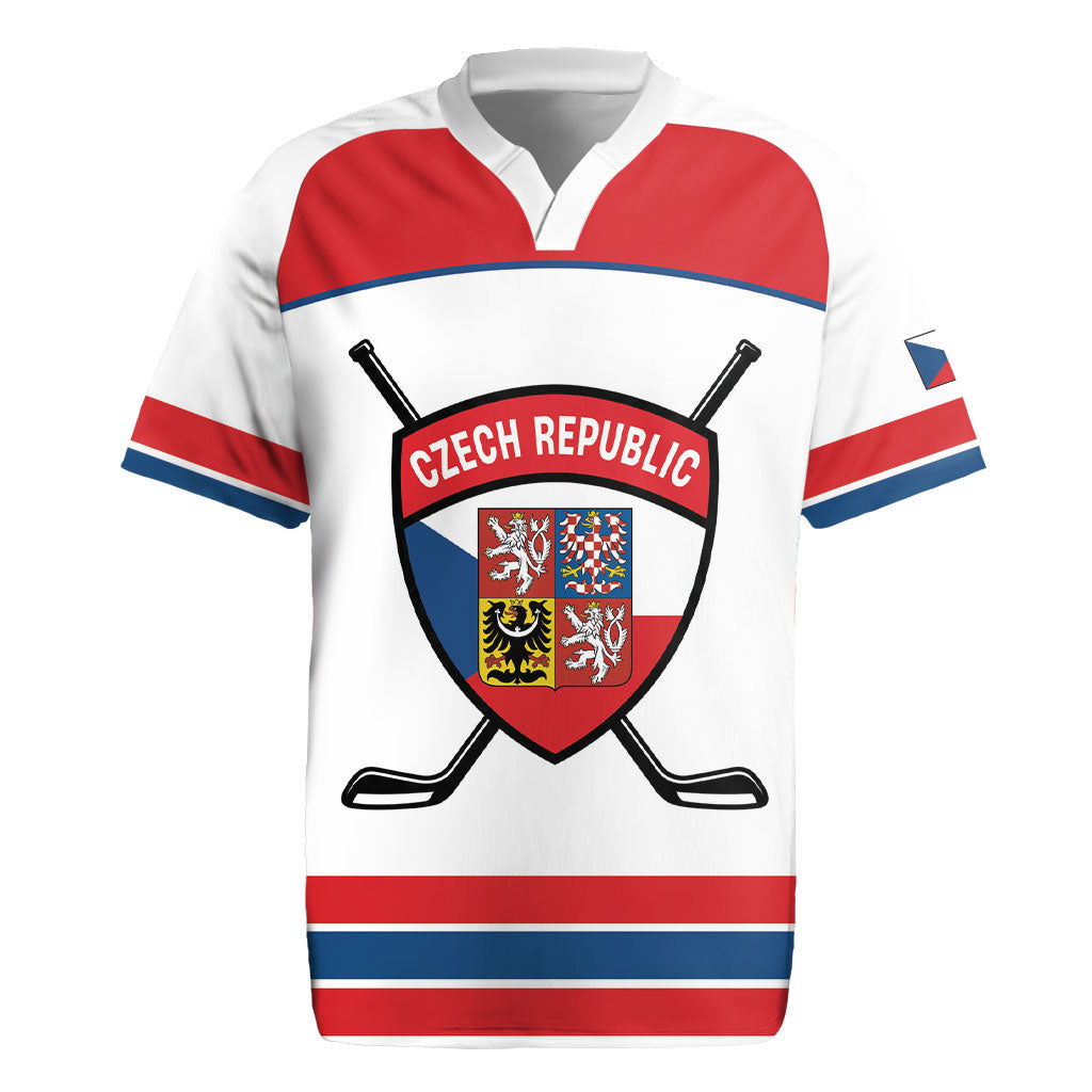 Czech Republic Ice Hockey Custom Rugby Jersey Czechia Lion Shield White Version