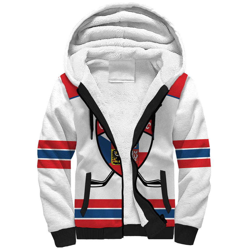 Czech Republic Ice Hockey Custom Sherpa Hoodie Czechia Lion Shield White Version