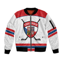 Czech Republic Ice Hockey Custom Sleeve Zip Bomber Jacket Czechia Lion Shield White Version