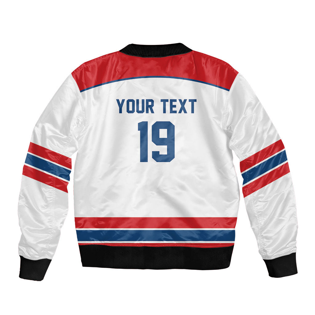 Czech Republic Ice Hockey Custom Sleeve Zip Bomber Jacket Czechia Lion Shield White Version