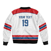Czech Republic Ice Hockey Custom Sleeve Zip Bomber Jacket Czechia Lion Shield White Version