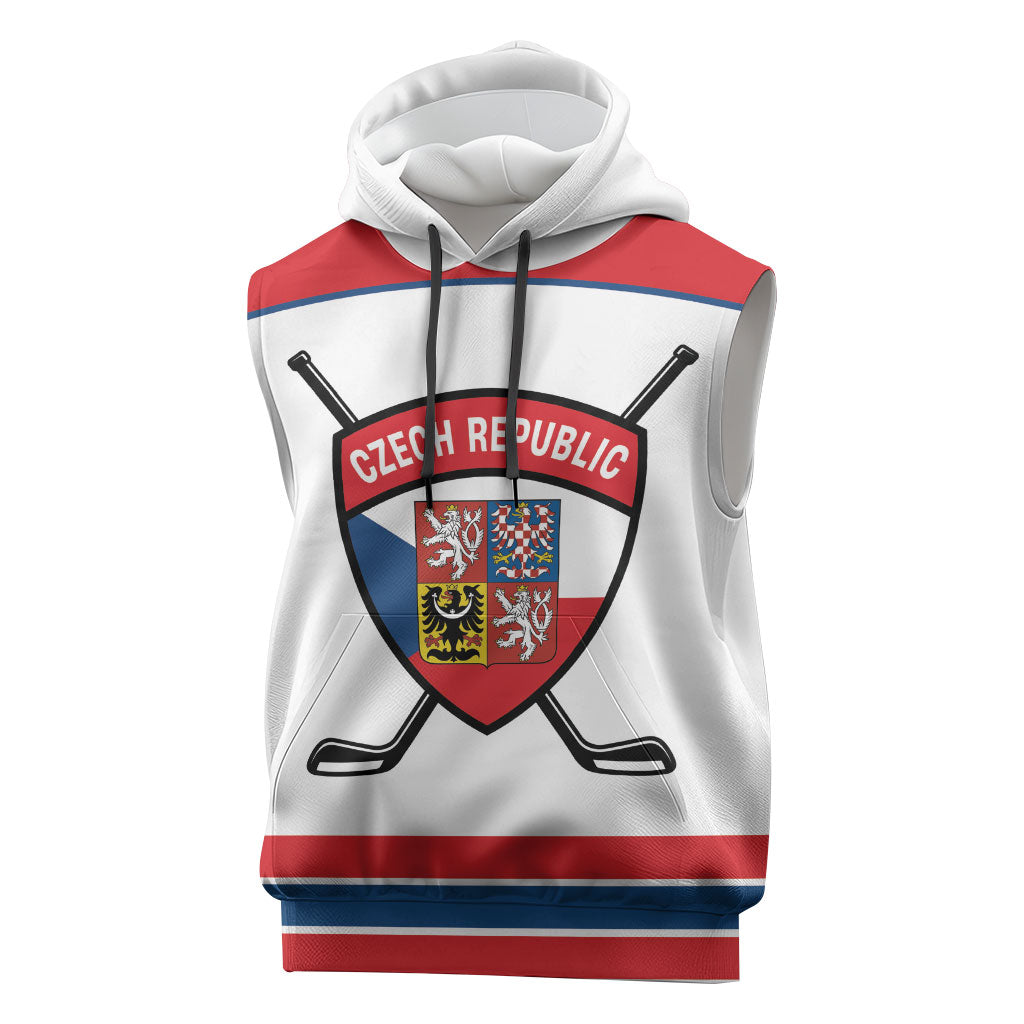Czech Republic Ice Hockey Custom Sleeveless Hoodie Czechia Lion Shield White Version