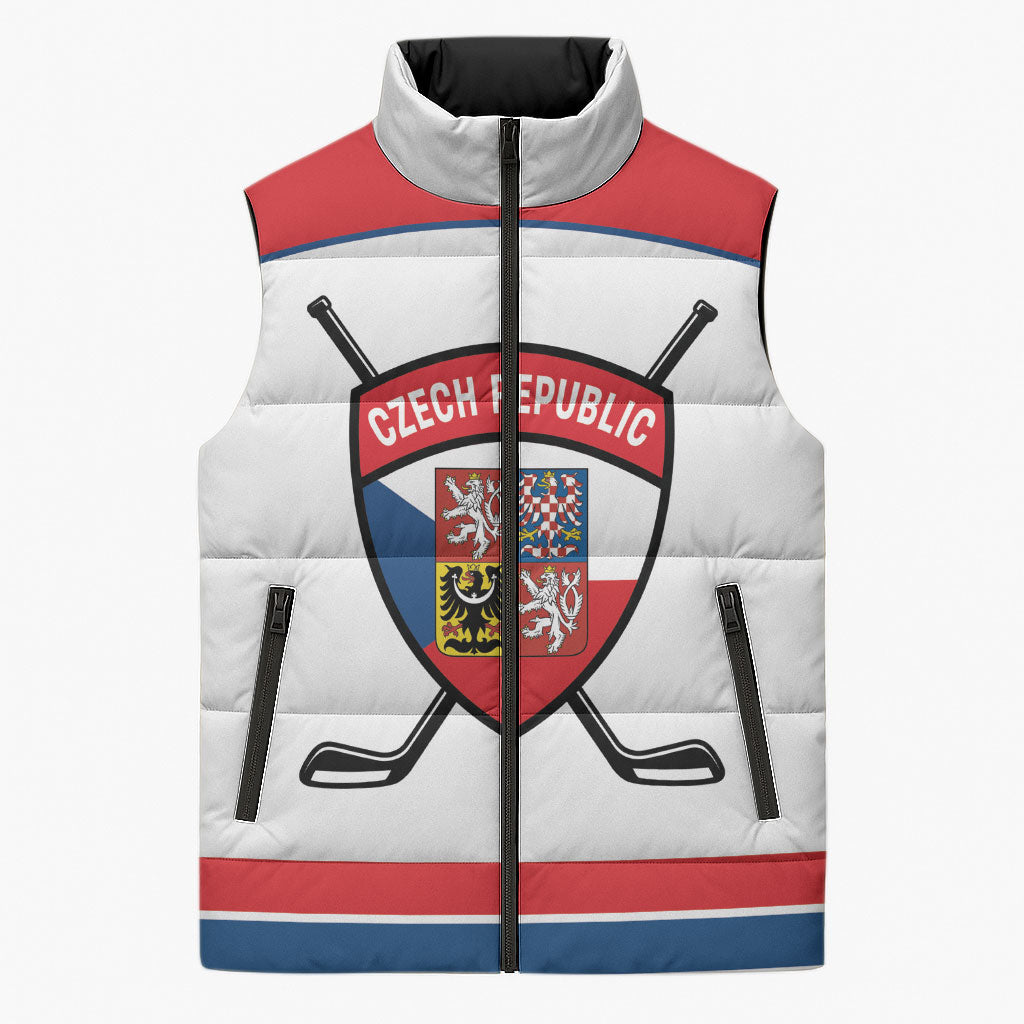 Czech Republic Ice Hockey Custom Sleeveless Puffer Jacket Czechia Lion Shield White Version
