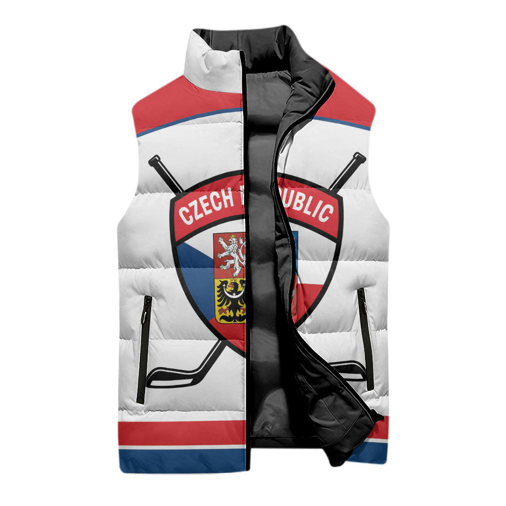 Czech Republic Ice Hockey Custom Sleeveless Puffer Jacket Czechia Lion Shield White Version