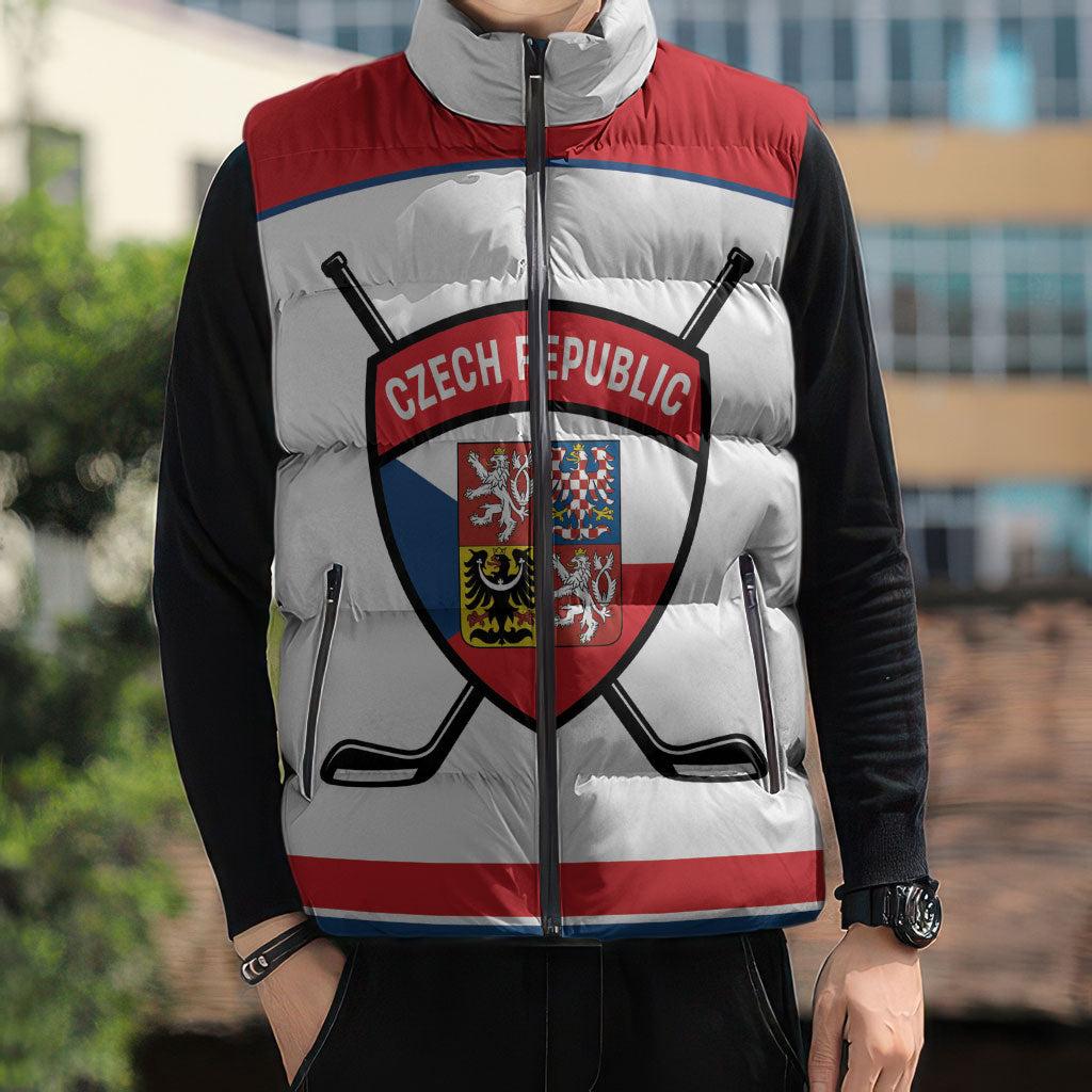 Czech Republic Ice Hockey Custom Sleeveless Puffer Jacket Czechia Lion Shield White Version