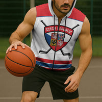 Czech Republic Ice Hockey Custom Sleeveless Zip Hoodie Czechia Lion Shield White Version