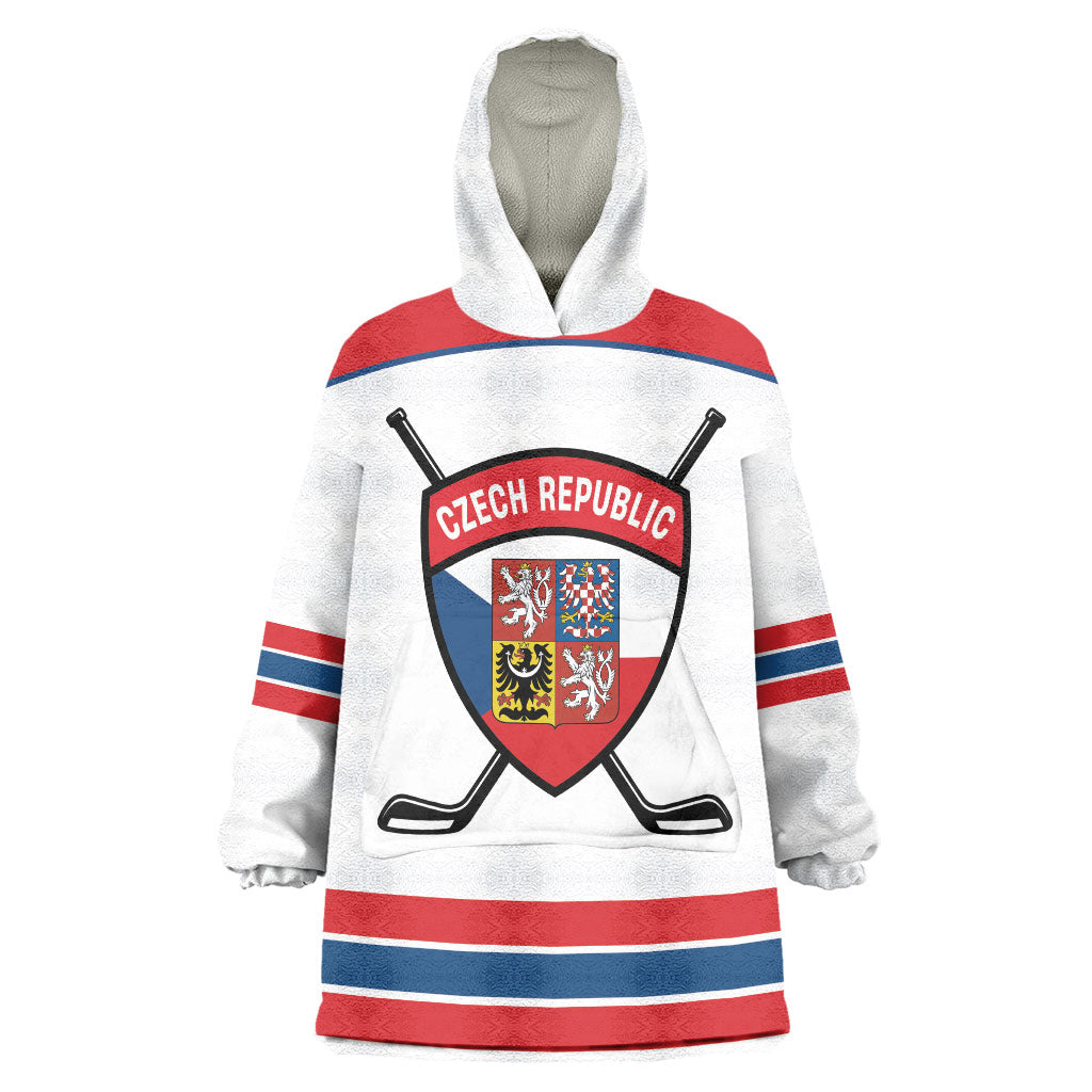 Czech Republic Ice Hockey Custom Wearable Blanket Hoodie Czechia Lion Shield White Version