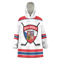 Czech Republic Ice Hockey Custom Wearable Blanket Hoodie Czechia Lion Shield White Version