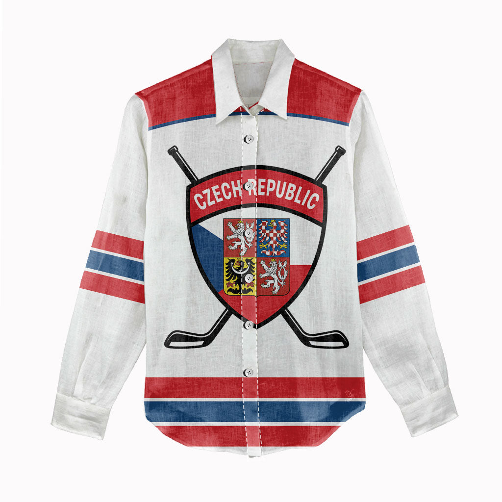 Czech Republic Ice Hockey Custom Women Casual Shirt Czechia Lion Shield White Version