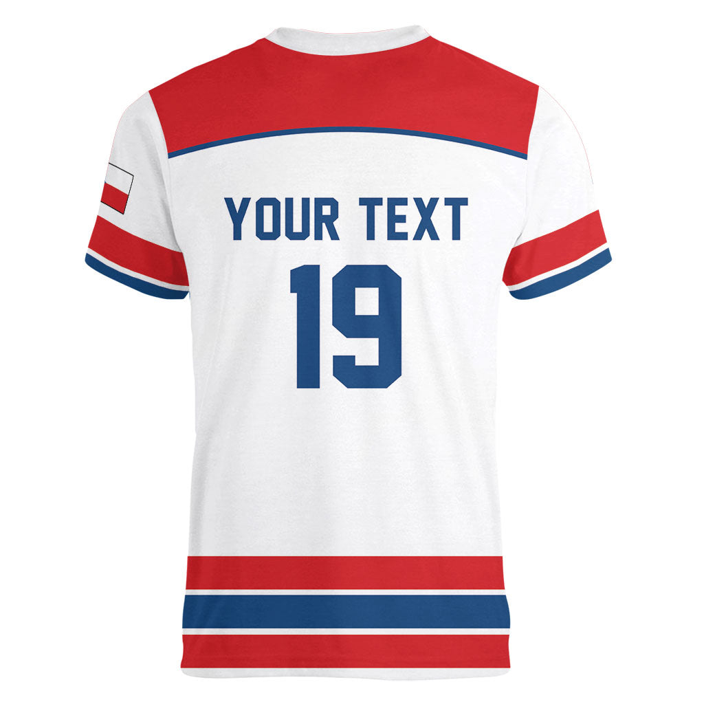 Czech Republic Ice Hockey Custom Women V-Neck T-Shirt Czechia Lion Shield White Version