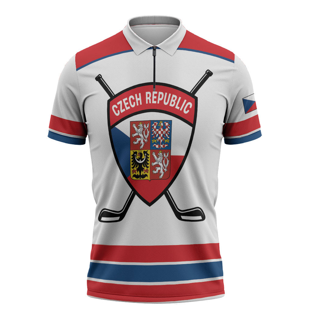 Czech Republic Ice Hockey Custom Zipper Polo Shirt Czechia Lion Shield White Version