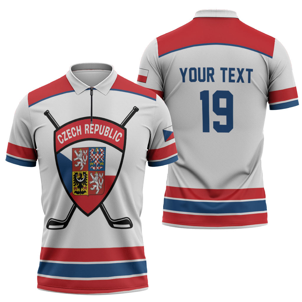 Czech Republic Ice Hockey Custom Zipper Polo Shirt Czechia Lion Shield White Version
