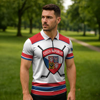 Czech Republic Ice Hockey Custom Zipper Polo Shirt Czechia Lion Shield White Version
