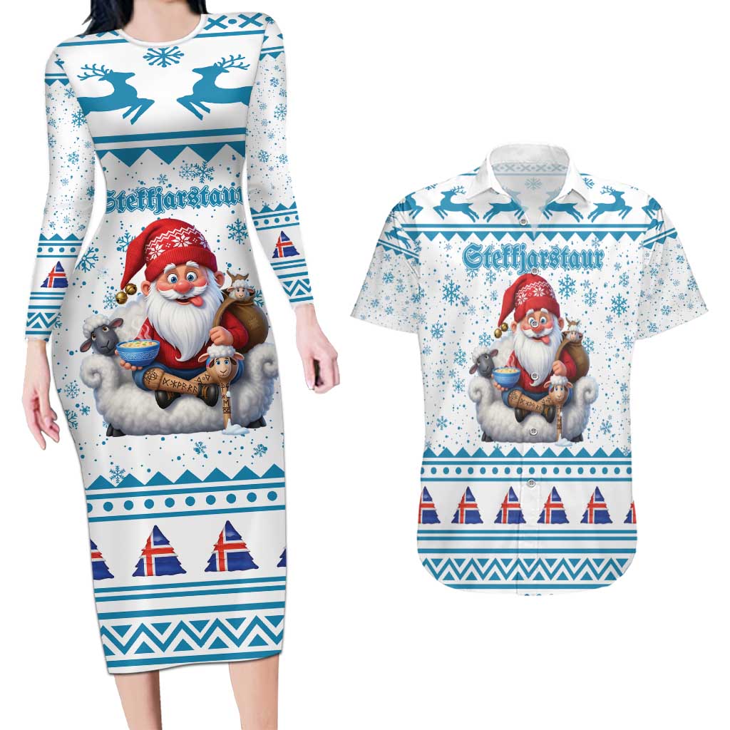 Iceland Christmas Couples Matching Long Sleeve Bodycon Dress and Hawaiian Shirt Stekkjastaur Sheep-Cote-Clod LT19